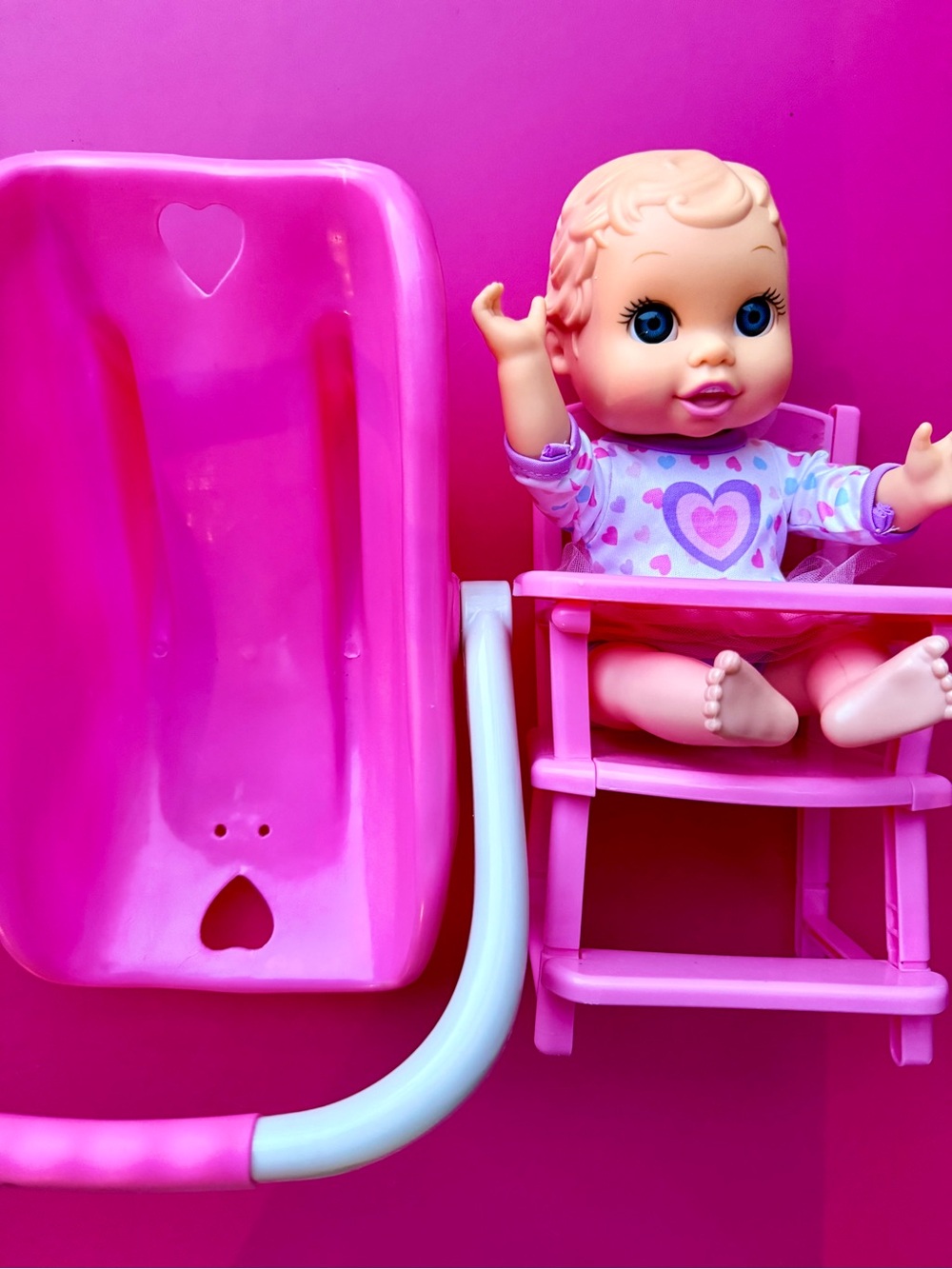 Baby Doll 5 Pc Set Highchair Carseat Bottle Book BabyDoll Playset Accessories